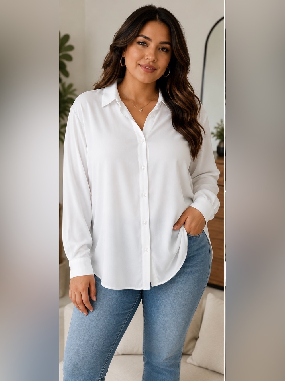 Reclaim Women’s White 100% Tencel Button Down Shirt Size XL Made in Italy NWT